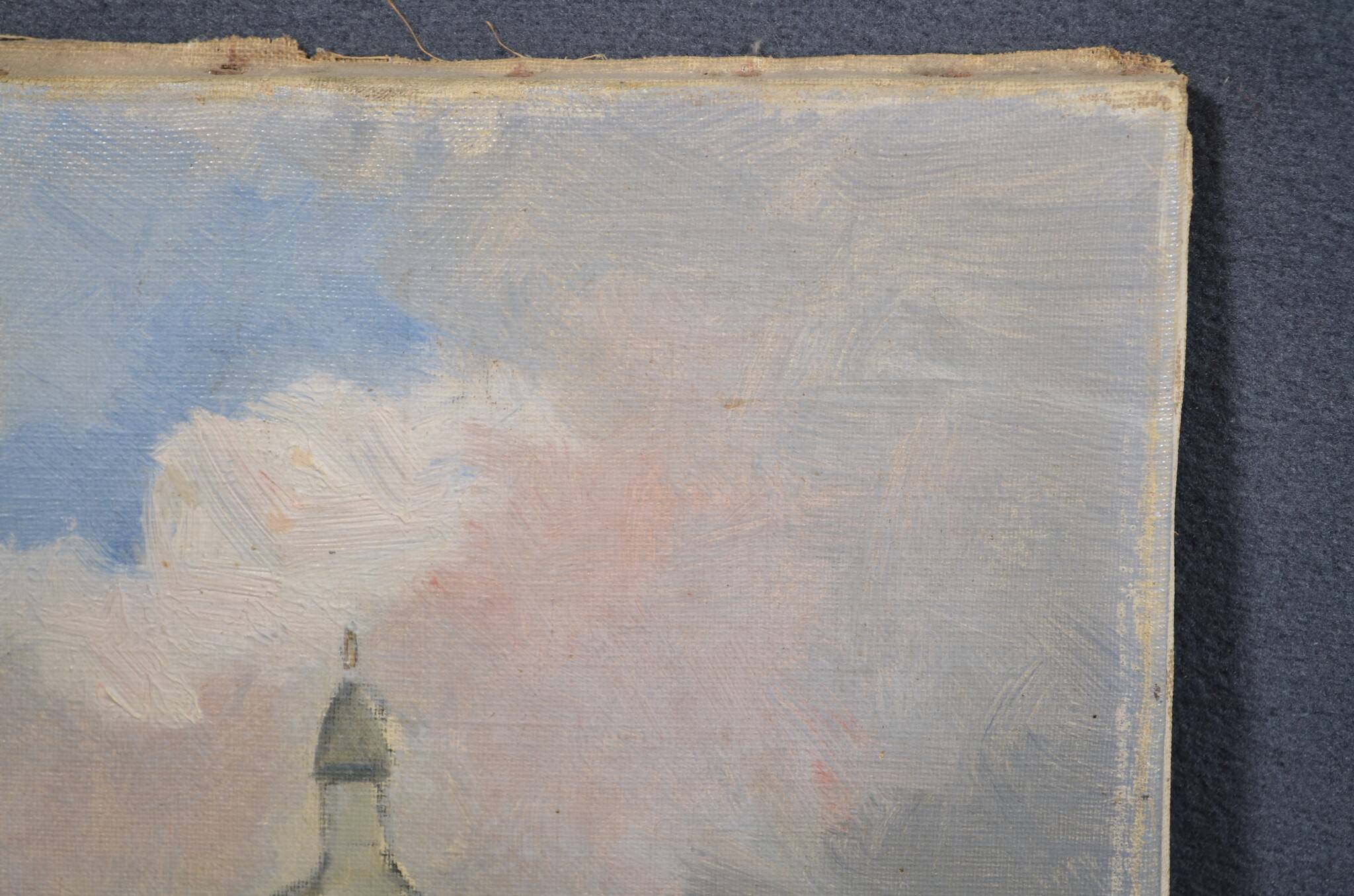 Antoine Burger (1942-2016) L'église - Huile sur toile - Signée