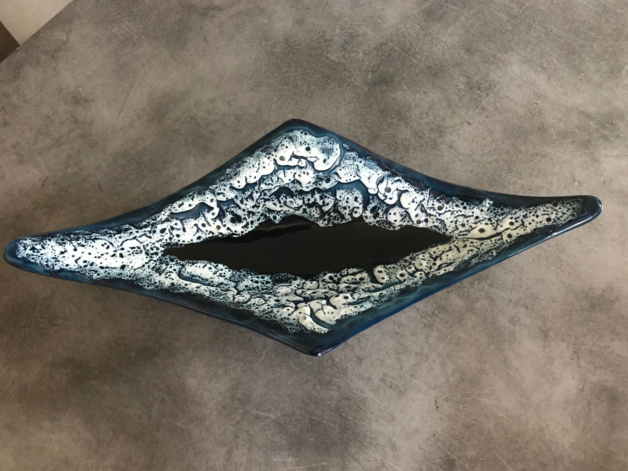 Cut ceramic centerpiece by vallauris fat lava sea foam 55 cm