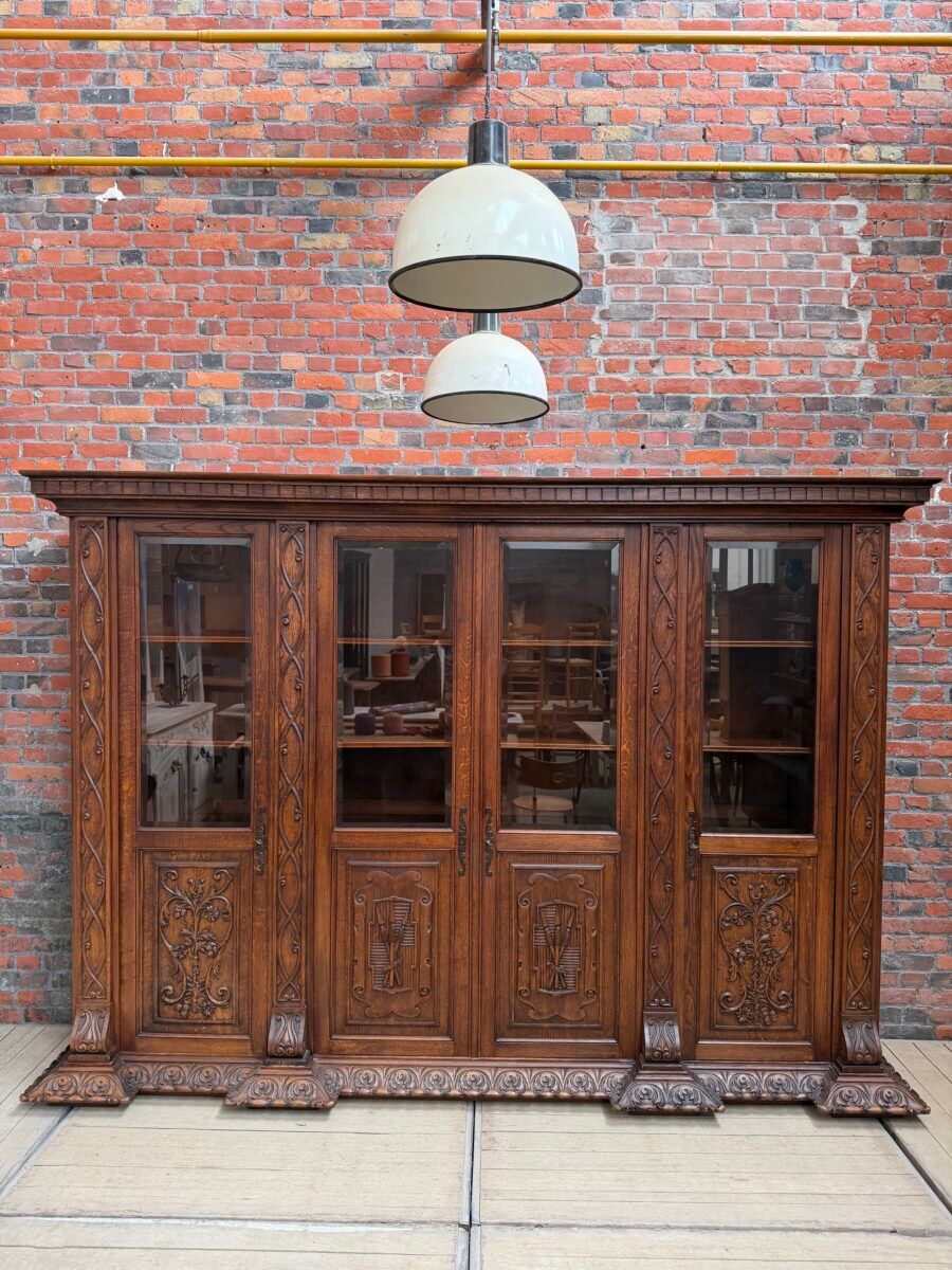 Large oak pharmacy display cabinet