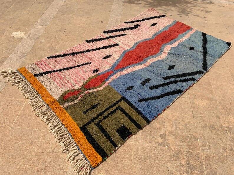 Handwoven, colorful pure wool rug, size 250 x 250 cm