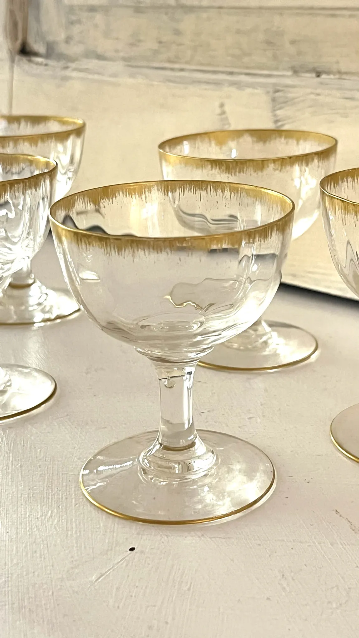 Liqueur Glasses, Vintage French Set of 6 – Gold Rimmed Stemware