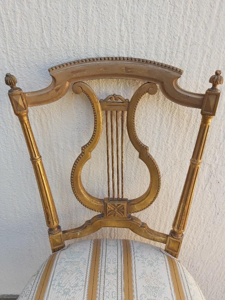 Pair of chairs with a golden lyre