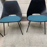 Series of 4 chair "Tonneau" by Pierre Guariche for Steiner