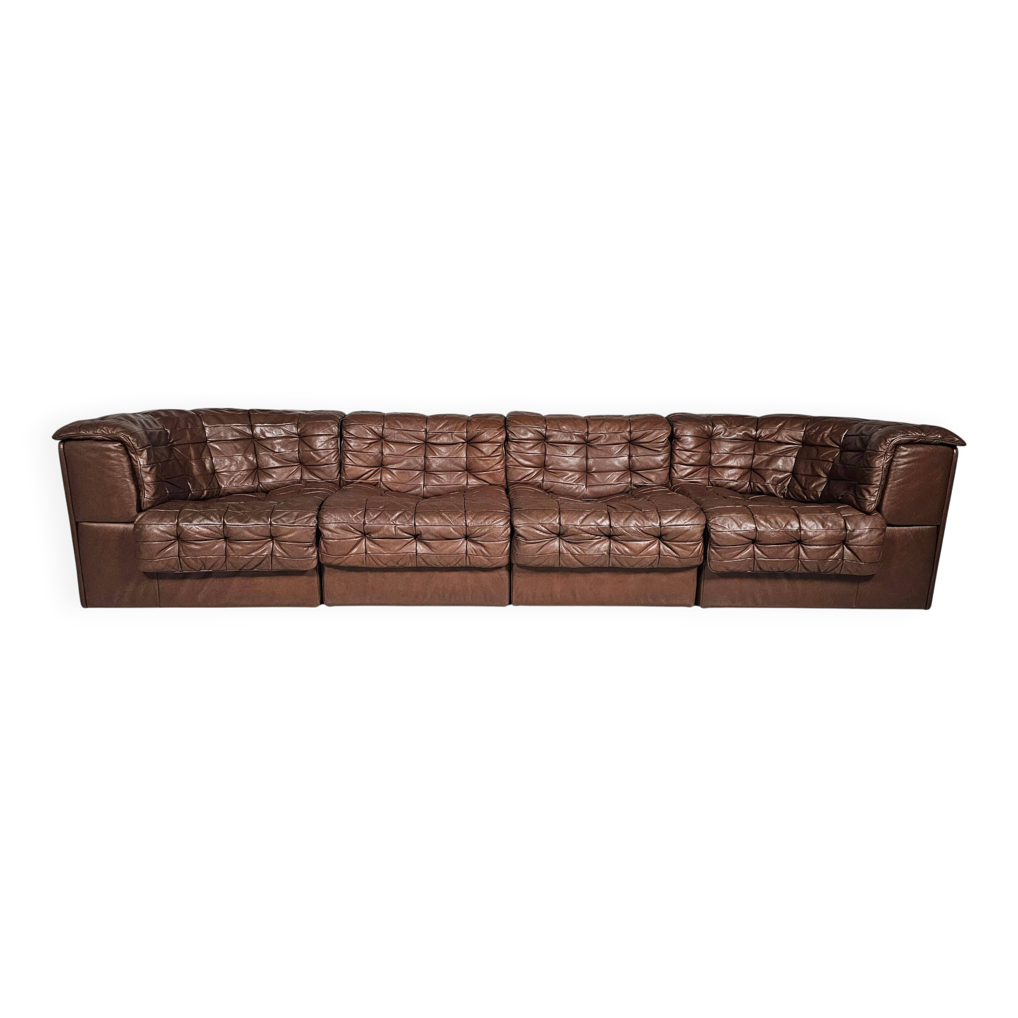 De Sede DS-11 modular sofa in original brown leather, 1970s.