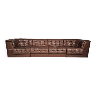De Sede DS-11 modular sofa in original brown leather, 1970s.