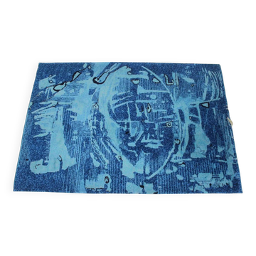 Beau tapis en laine au design abstrait fait main dans le style de Kybal, années 1960.