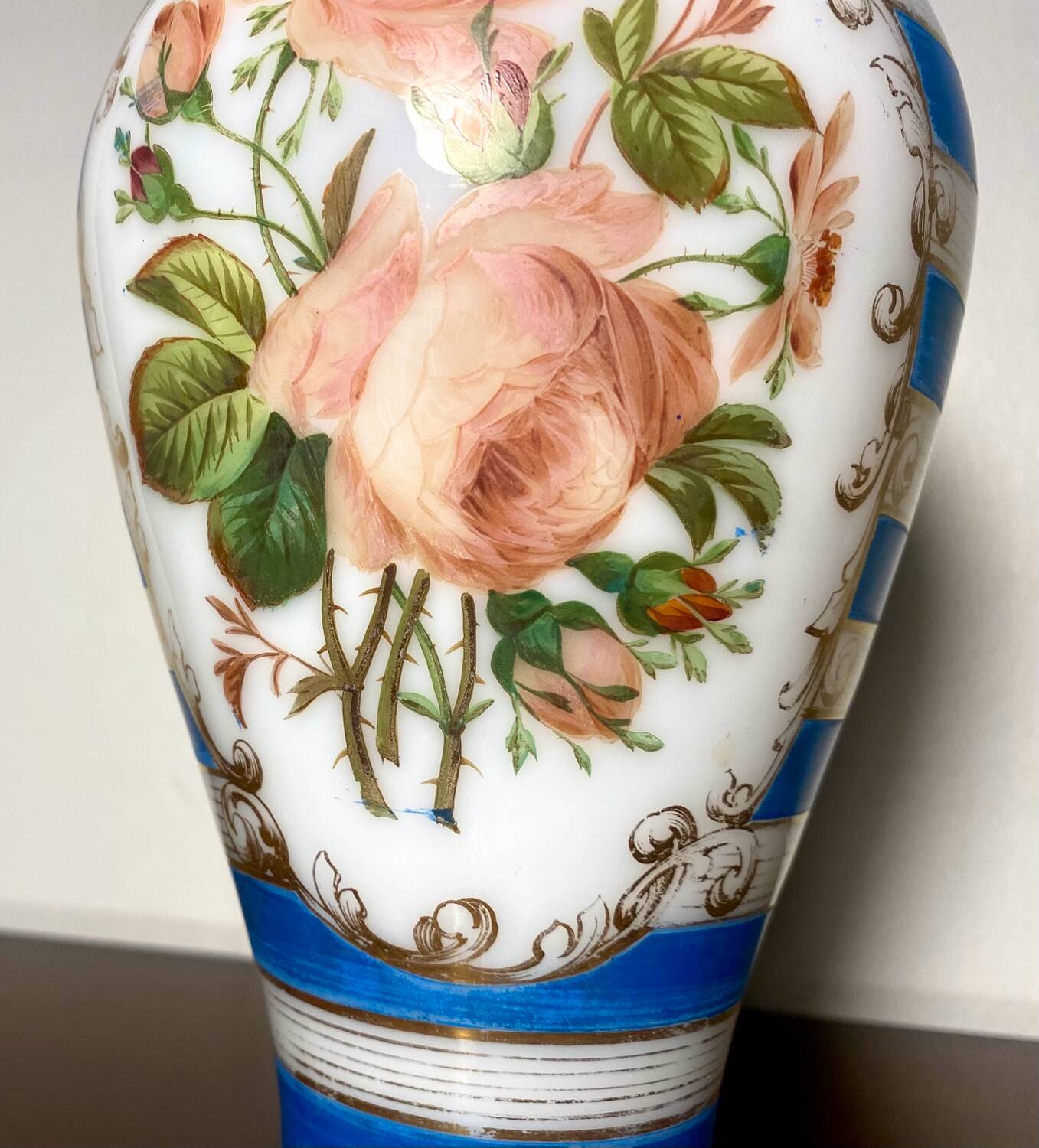 Jean-françois robert baccarat vase opaline peint main