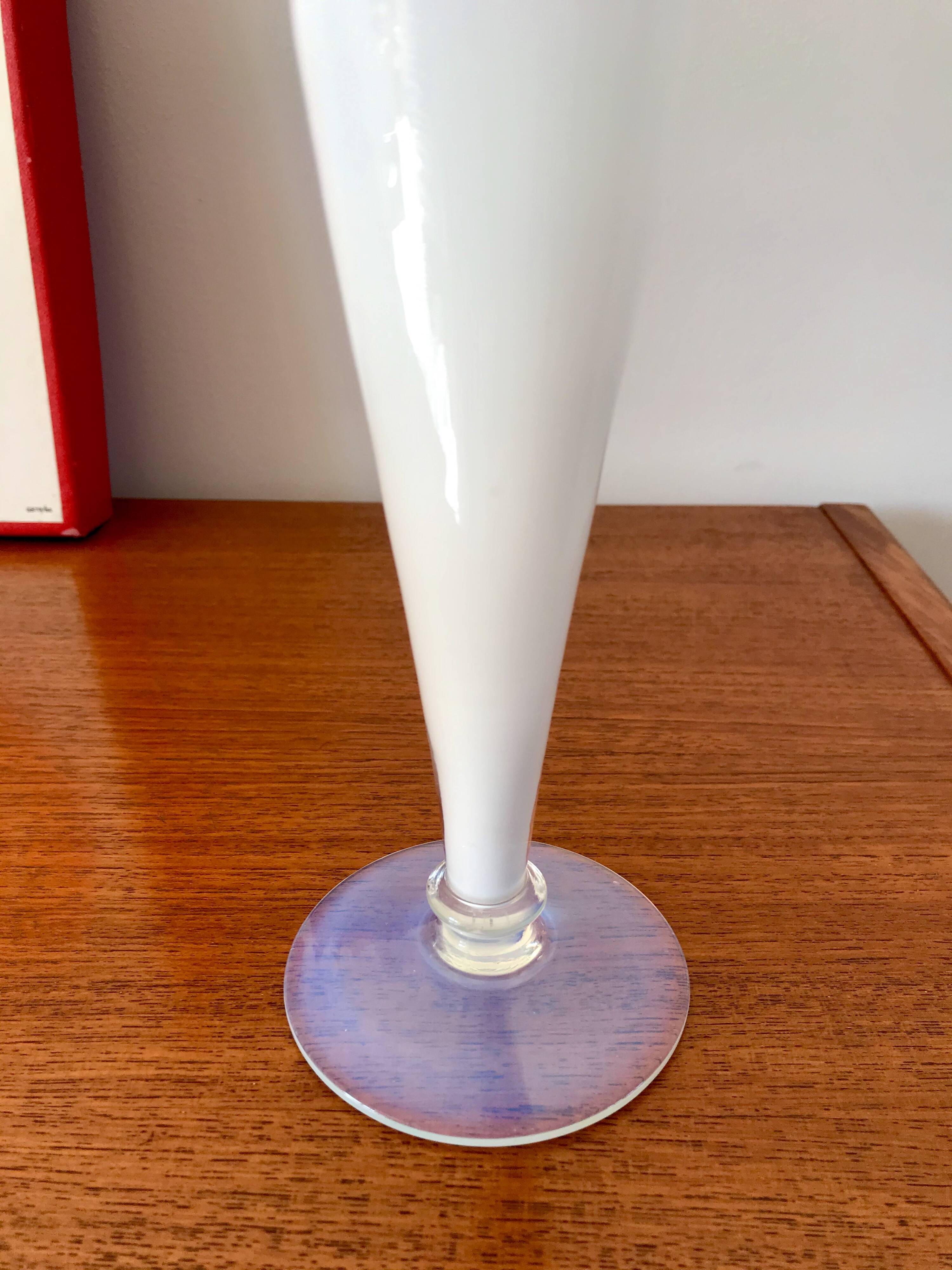 White opaline vase with opalescent legs, 50s and 60s