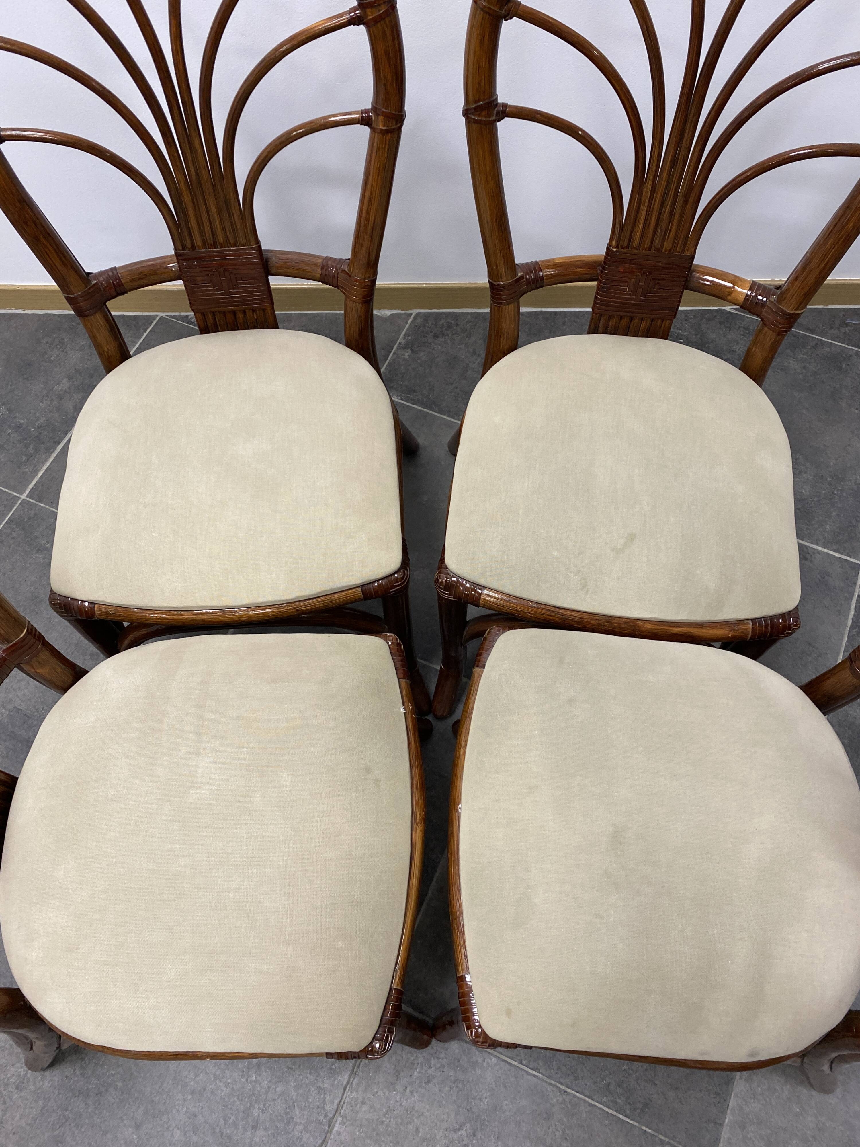 4 vintage woven rattan chairs