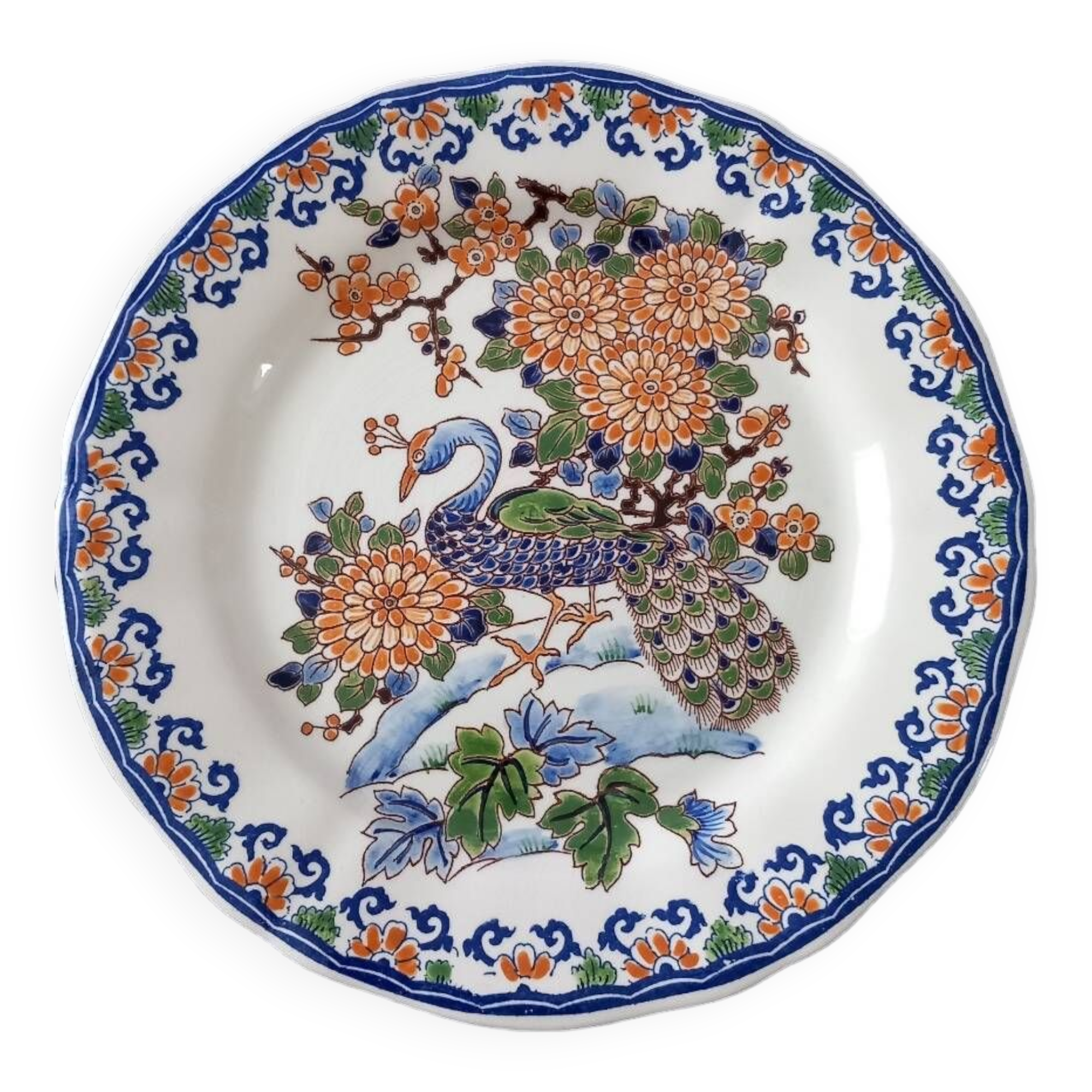 Assiette de collection Gien peint main décor paon