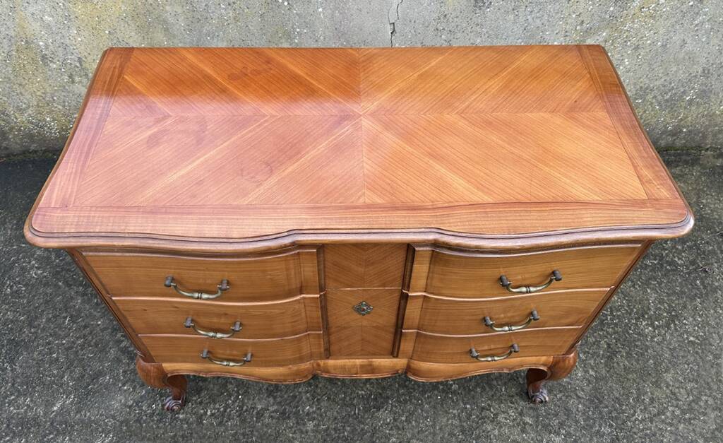 Louis XV style crossbow chest of drawers with 3 cherry drawers, 1960s