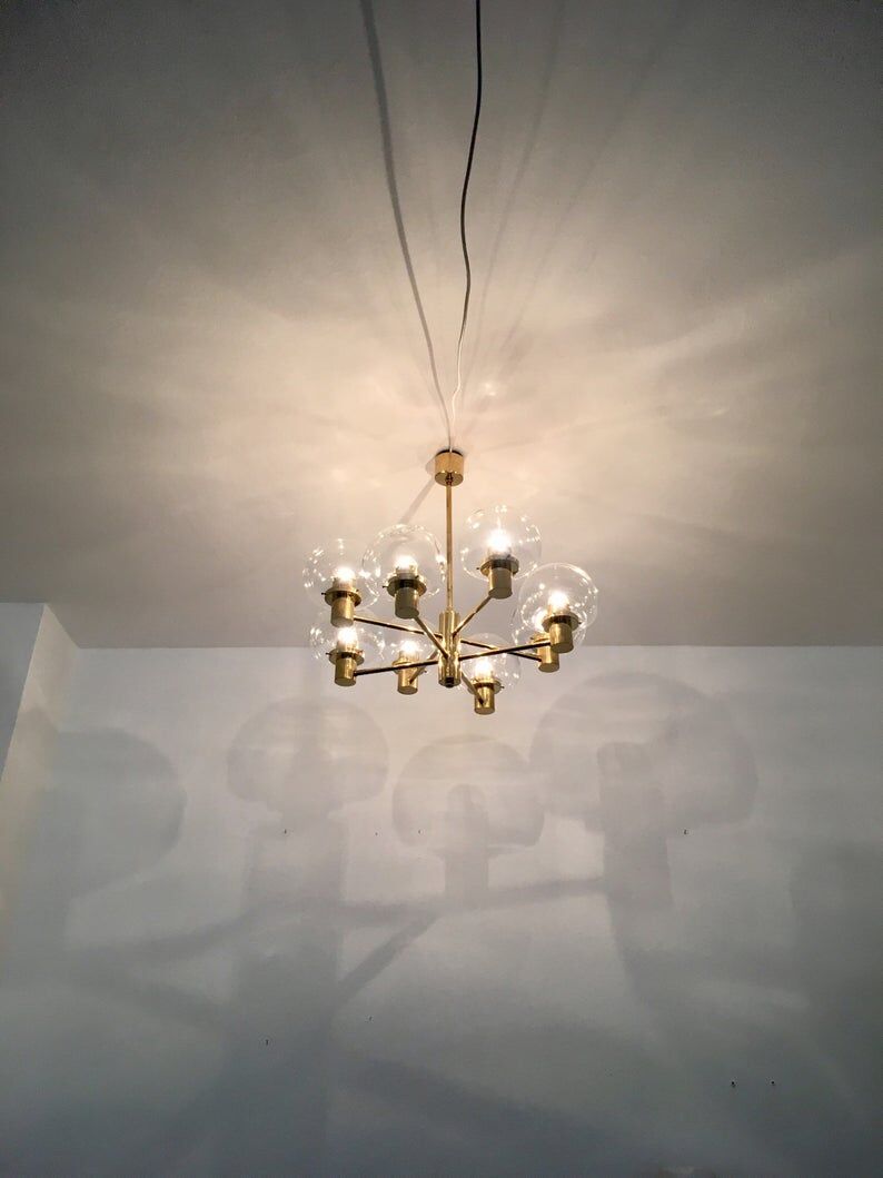 Mid Century Modern brass chandelier by Kaiser Leuchten
