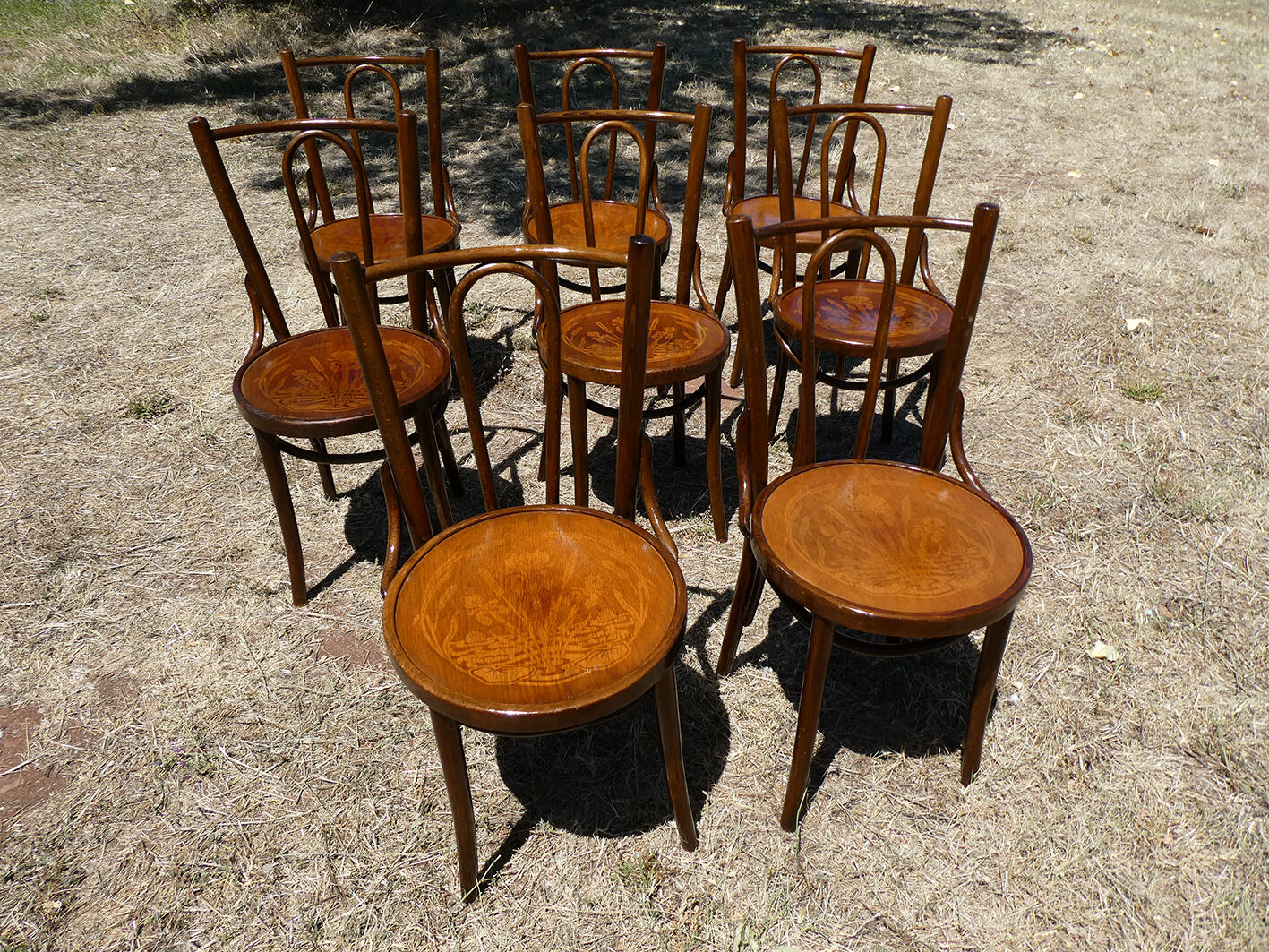 Lot of 8 Art Deco bistro chairs seated screen-printed