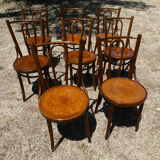 Lot of 8 Art Deco bistro chairs seated screen-printed