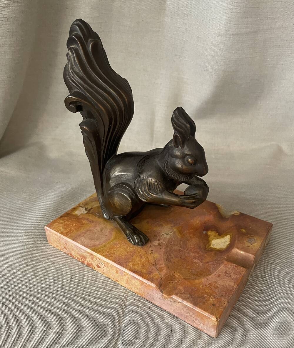 Squirrel ashtray or trinket dish with a regulated marble base office decor