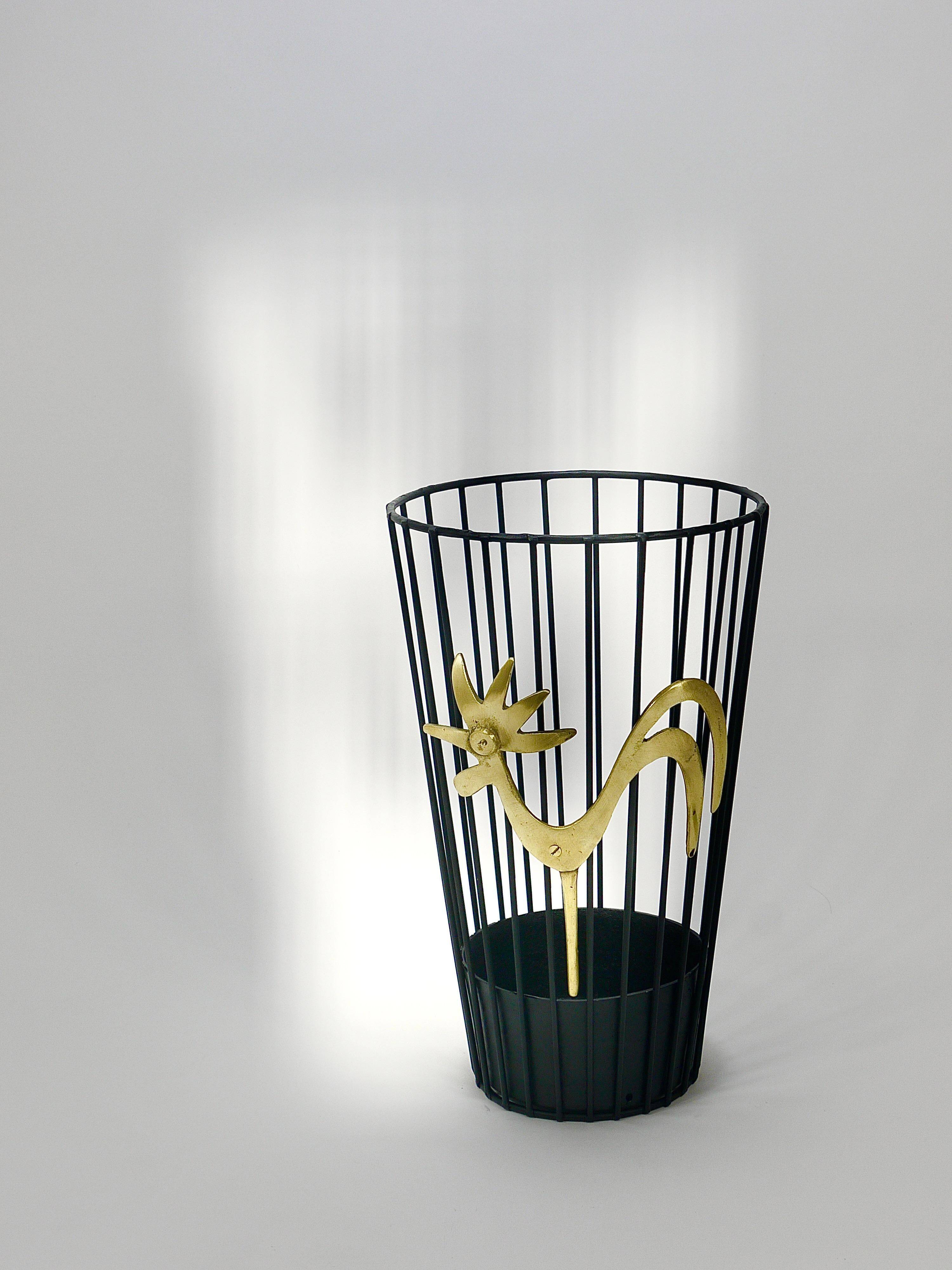 Brass Umbrella Stand Coq by Walter Bosse Mid-Century for Herta Baller, 1950s