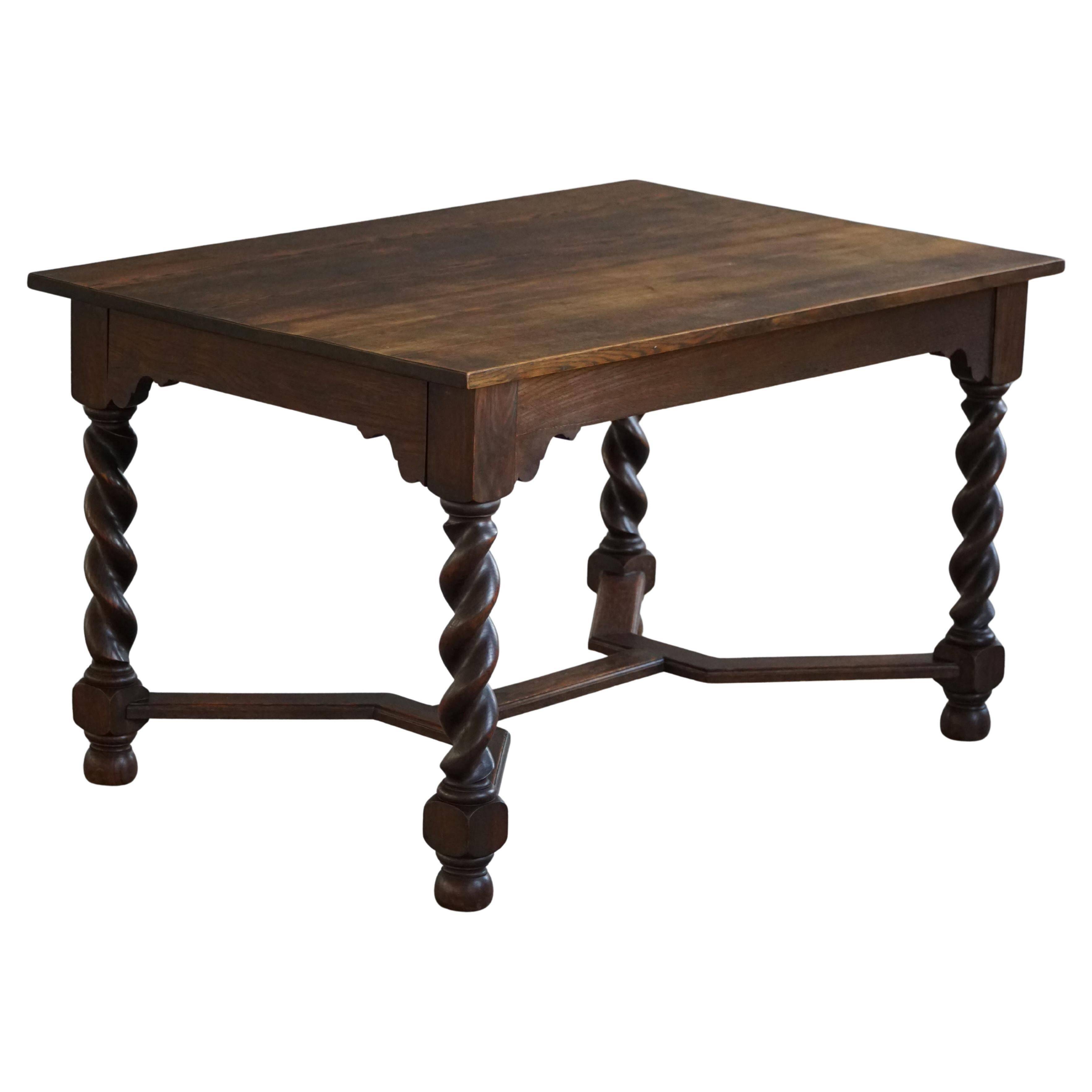 Bureau / Dining table in oak with Danish baroque inspiration and twisted legs, 1900s.