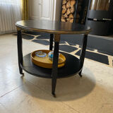 Round wooden coffee table, antique, double top, 4 legs.