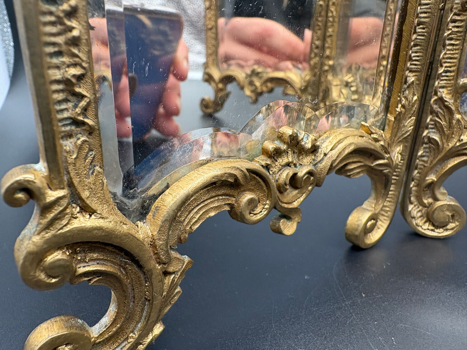 Miroir Triptyque, Bronze Doré, vers 1900.