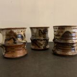 Set of 3 Danish Waldorff cups and 3 saucers in glazed stoneware