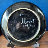 Large ceramic plate J. Lurçat with zoomorphic decoration in black on a white background.