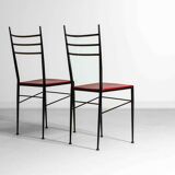 Fine set of metal dining chairs with red leather seating, Italy 1970s