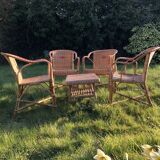 Rattan garden armchairs and coffee table