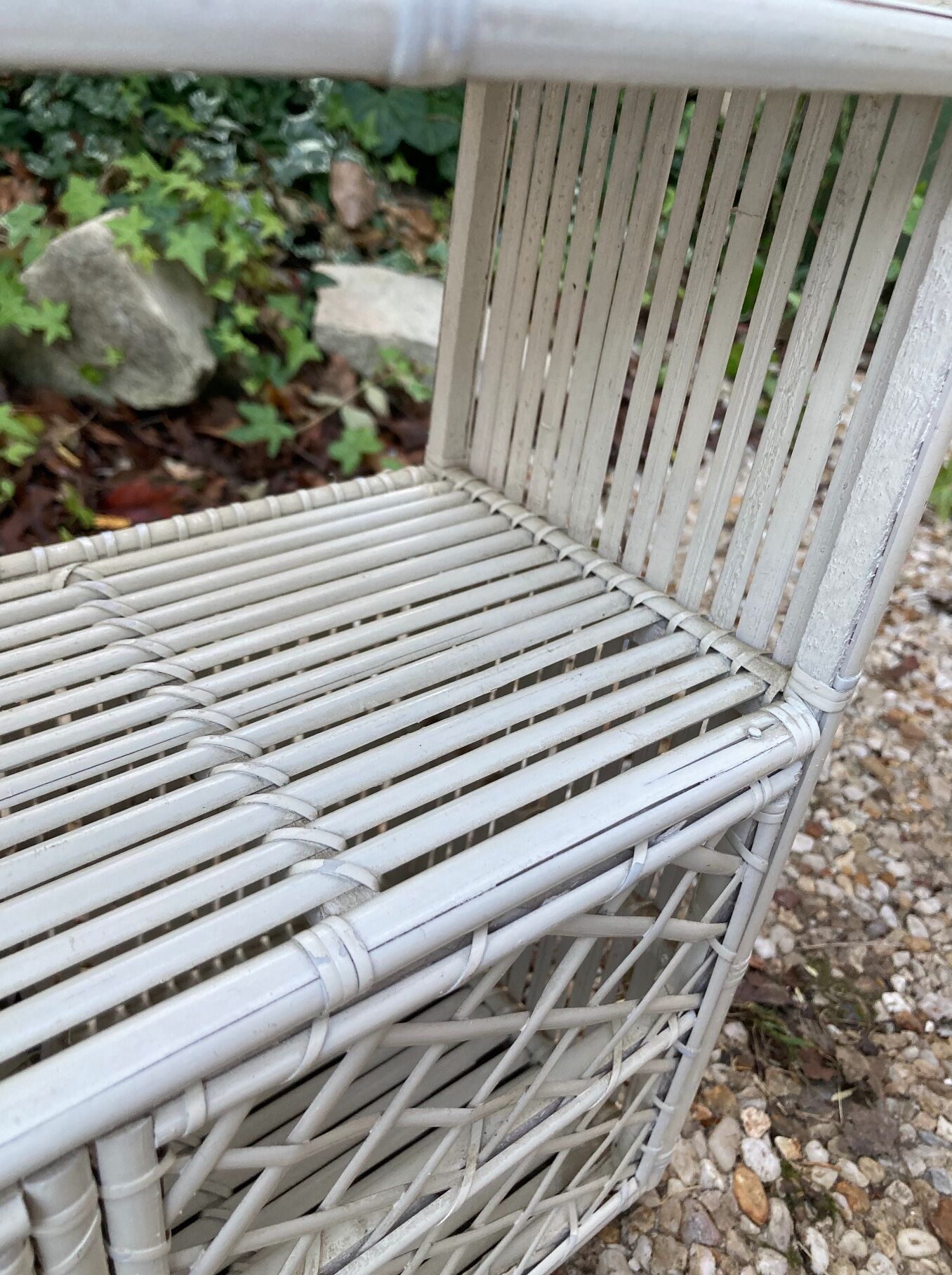 Vintage white rattan wall shelf