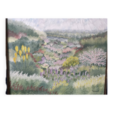 Landscape of flowery fields signed