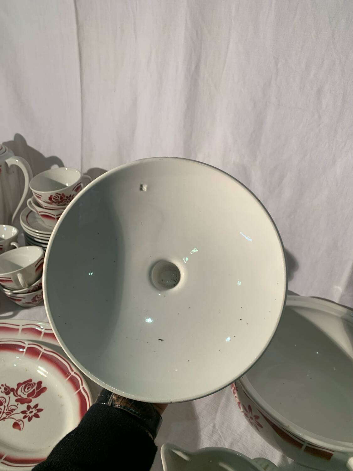 Art Deco pink earthenware service by Badonviller, porcelain, circa 1930