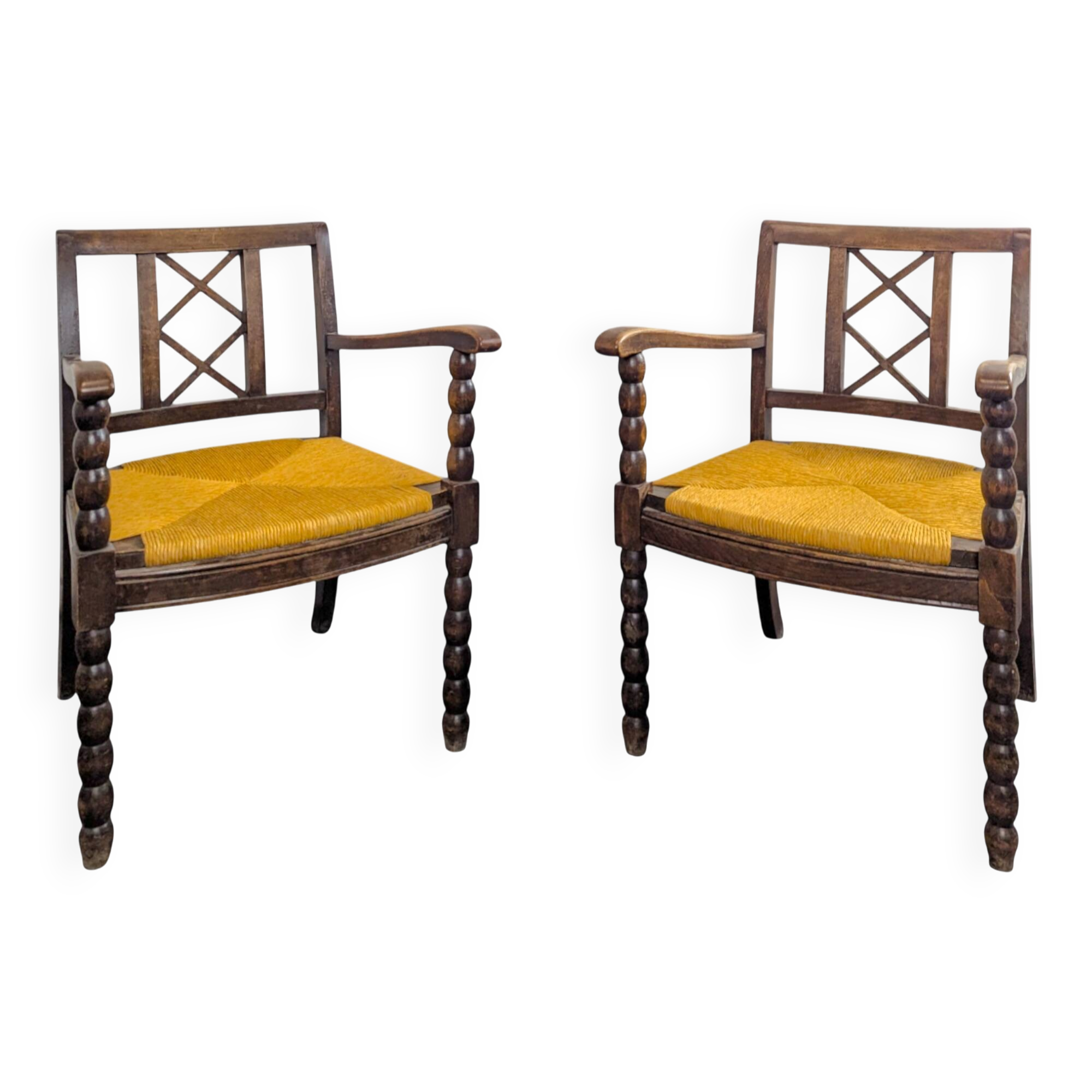 Pair of brutalist spool chairs