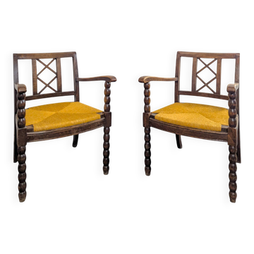 Pair of brutalist spool chairs