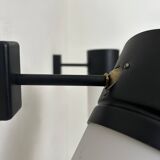 Paire d'applique vintage orientable, métal noir mat et opaline France 1950