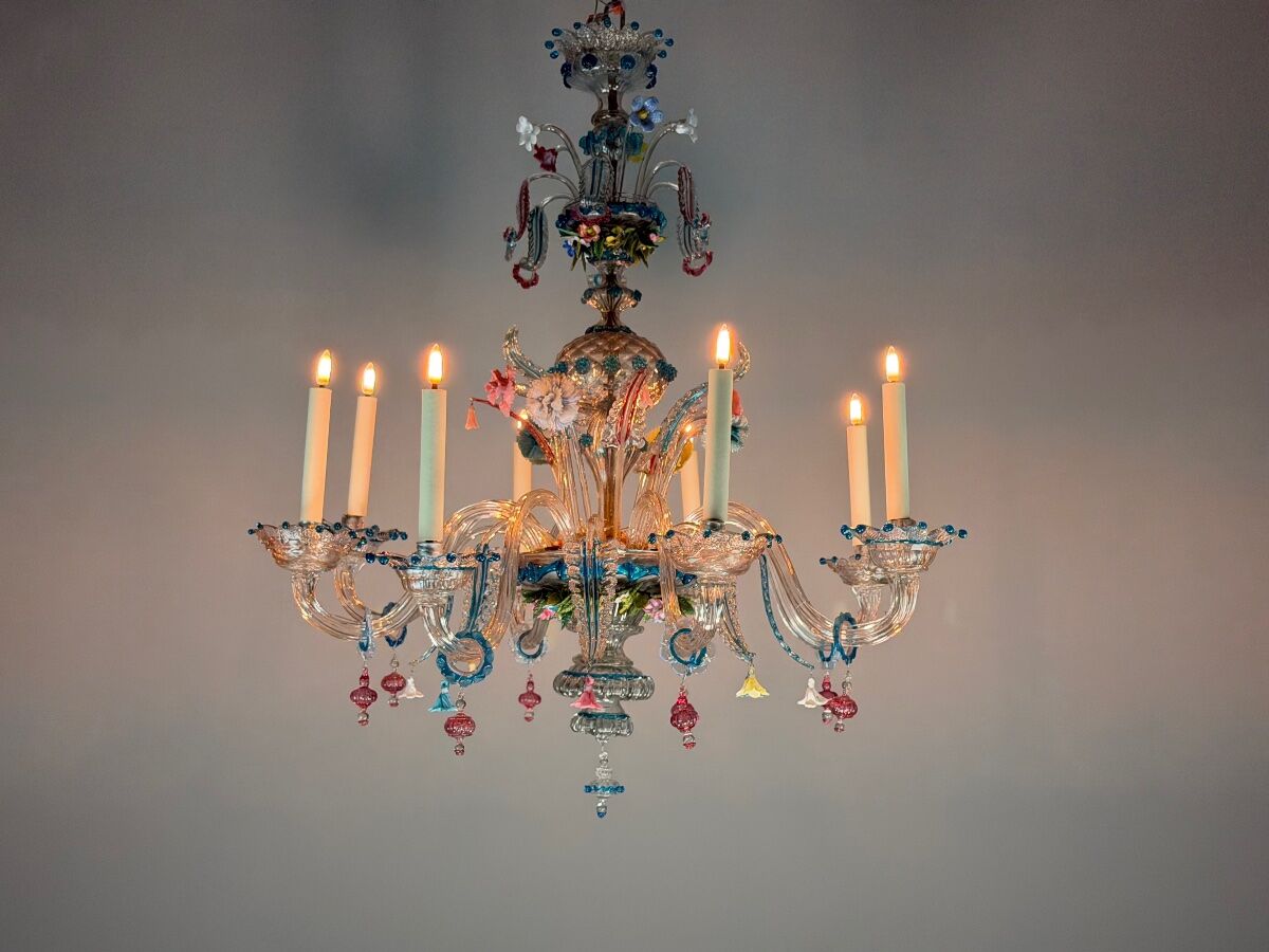 Lustre vénitien en verre de Murano multicolore, vers 1880