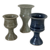 Set of three small candlesticks in glazed sandstone from Puisaye