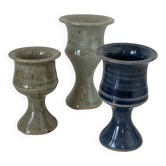 Set of three small candlesticks in glazed sandstone from Puisaye