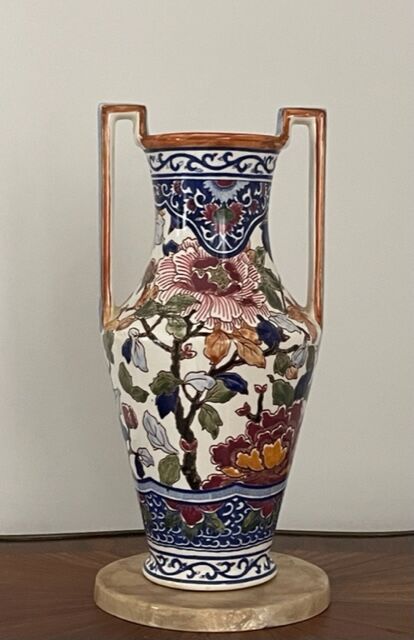 Vase Gien 29 cm "Pivoines", restaurations
