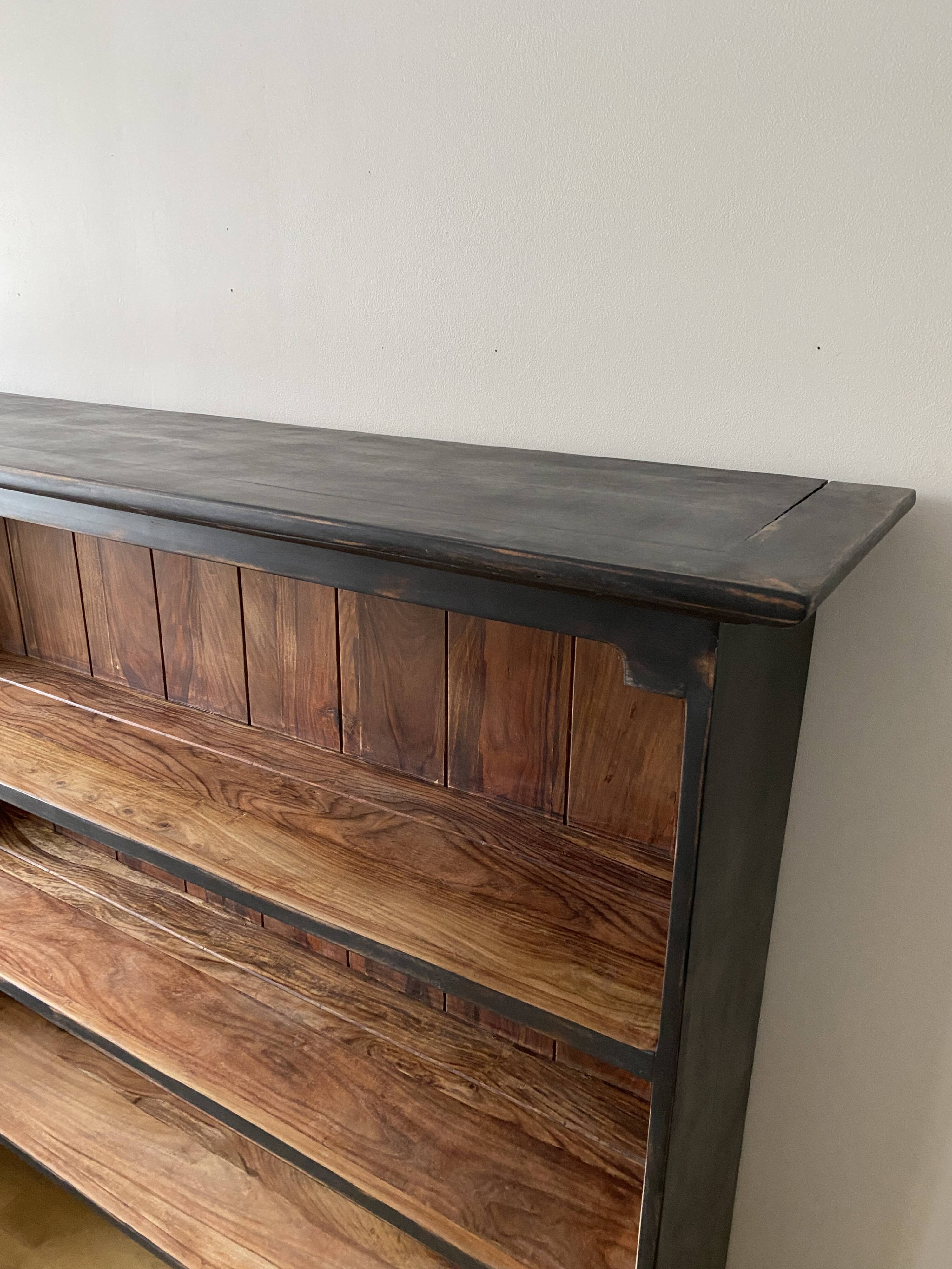 Top of dresser, bookcase, shelves