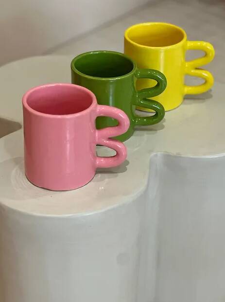 Mug cup ceramic handle graphic wave colorful design tangy apple green