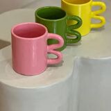 Mug tasse céramique anse vague graphique design coloré vert pomme acidulé