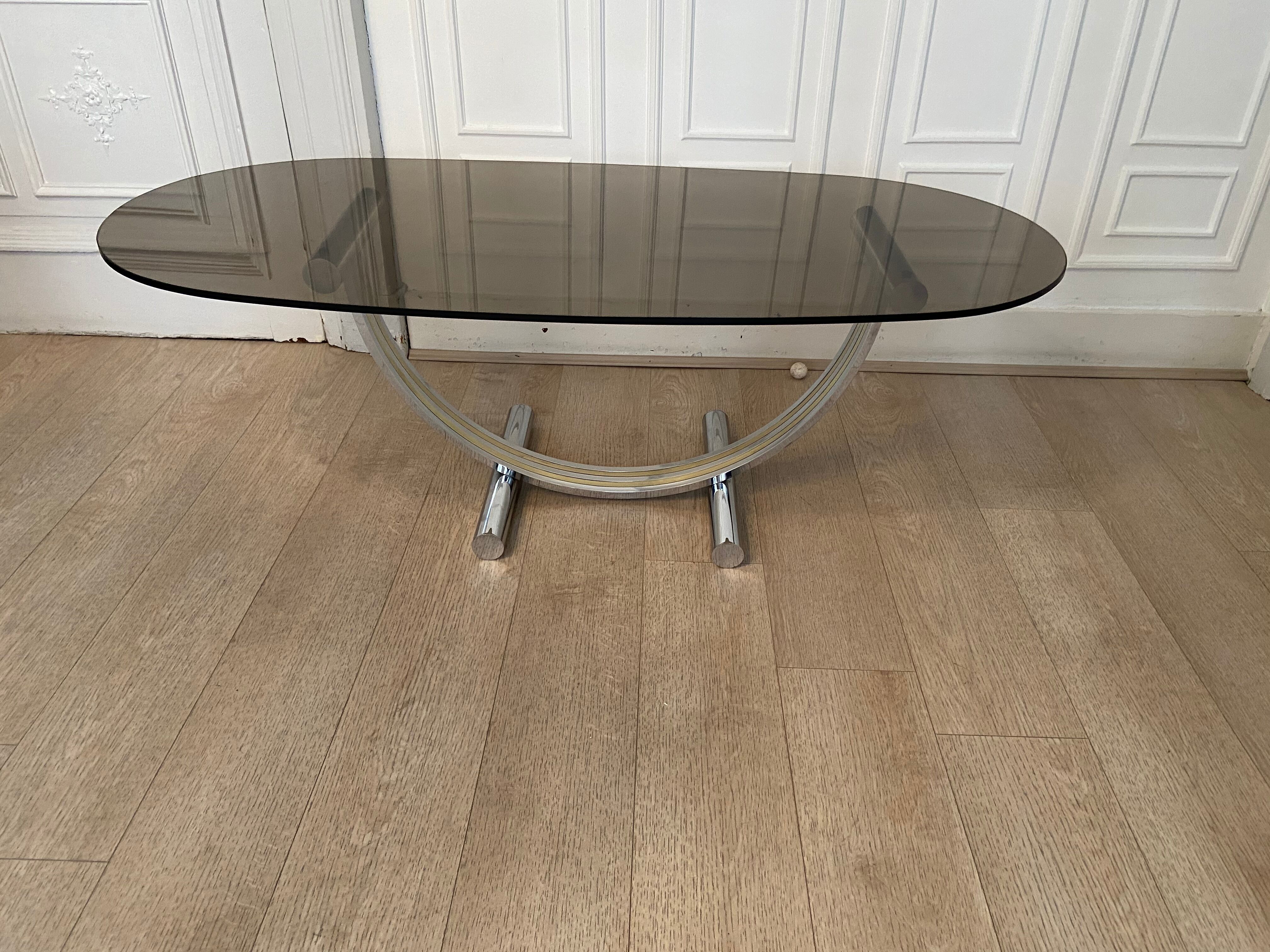 Table basse chrome et laiton Italie 1970