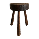 Brutalist tipode stool in carved wood