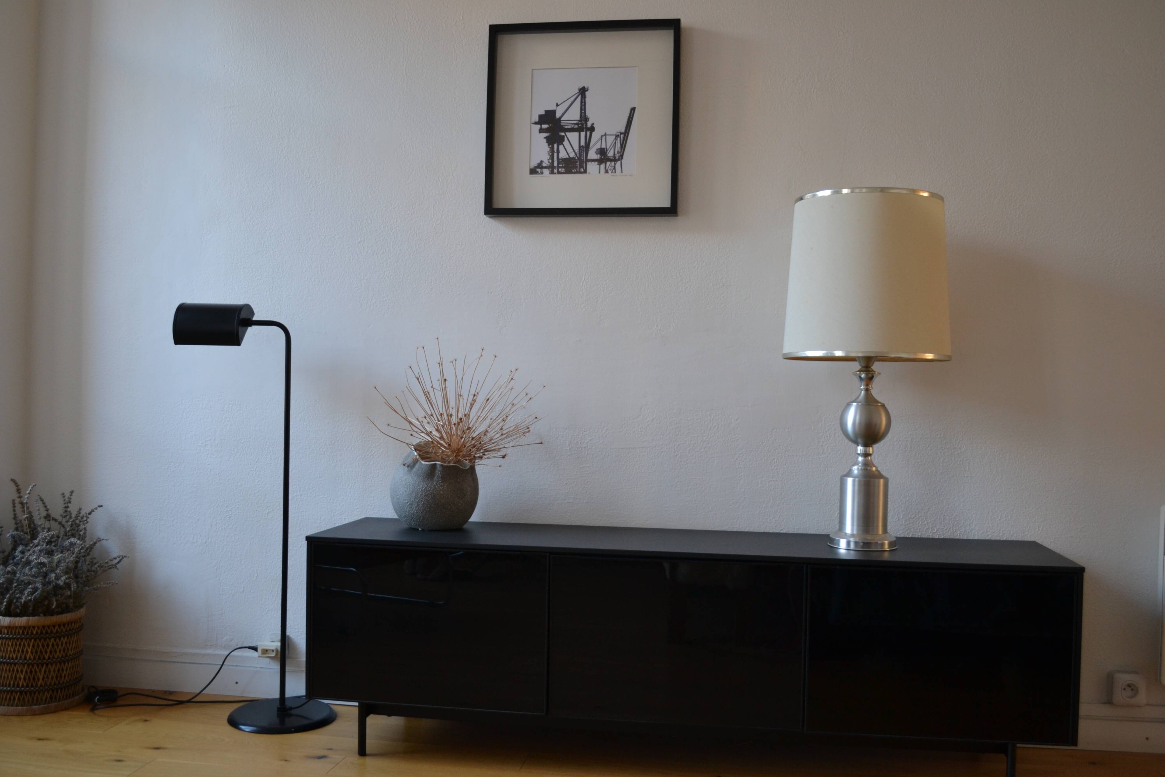 See delmas lamp 70's with fabric and metal lampshade