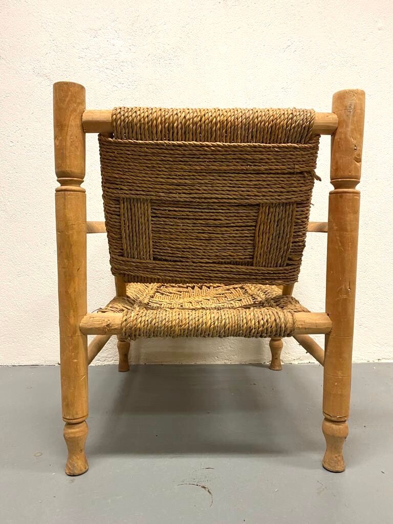 Wood and rope armchair and footrest