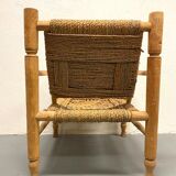 Wood and rope armchair and footrest