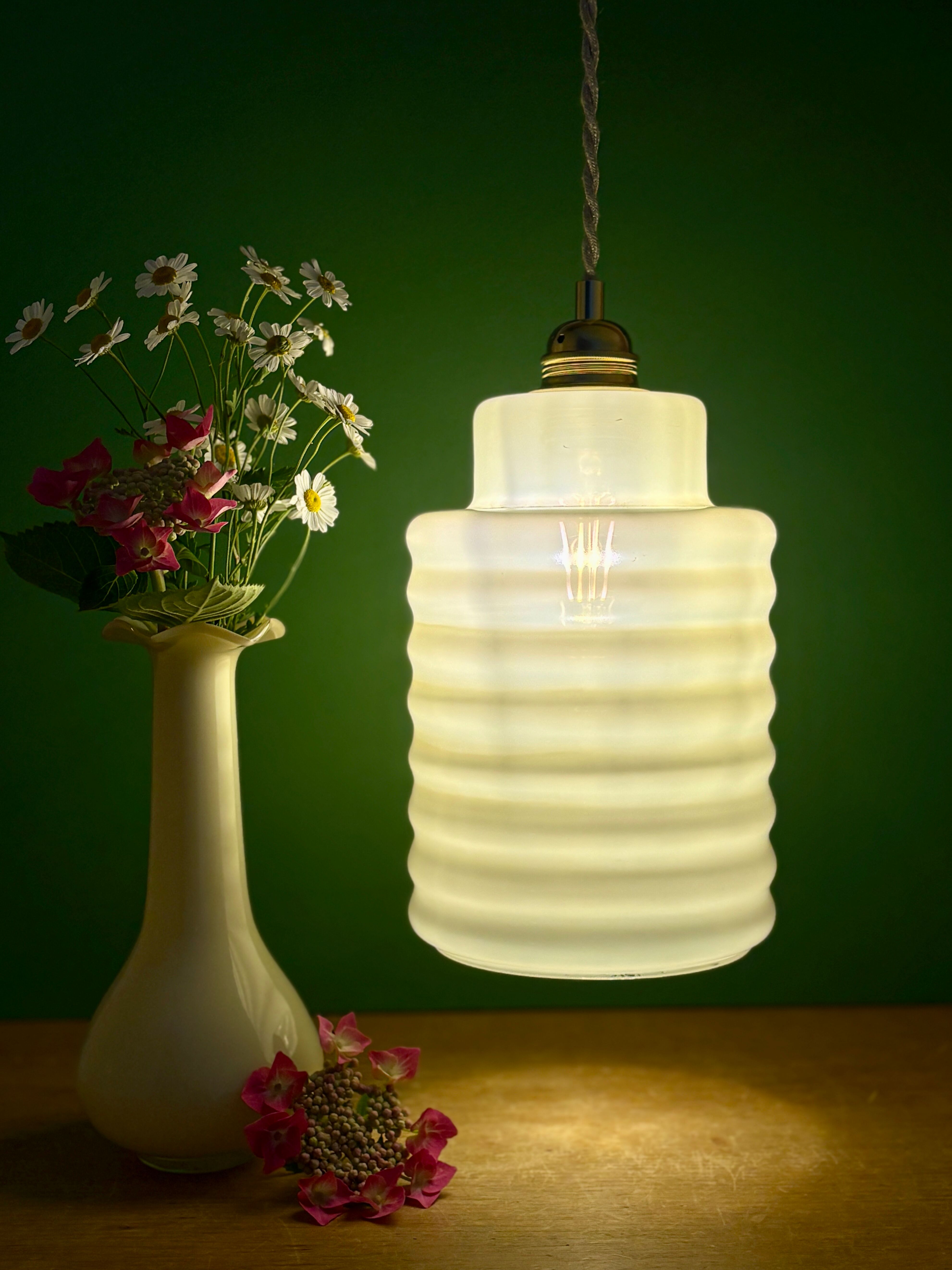 vintage pale yellow opaline suspension globe