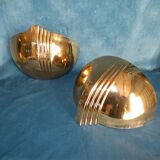 Art deco revival pair of porcelain basin wall lamps golden email circa 1980