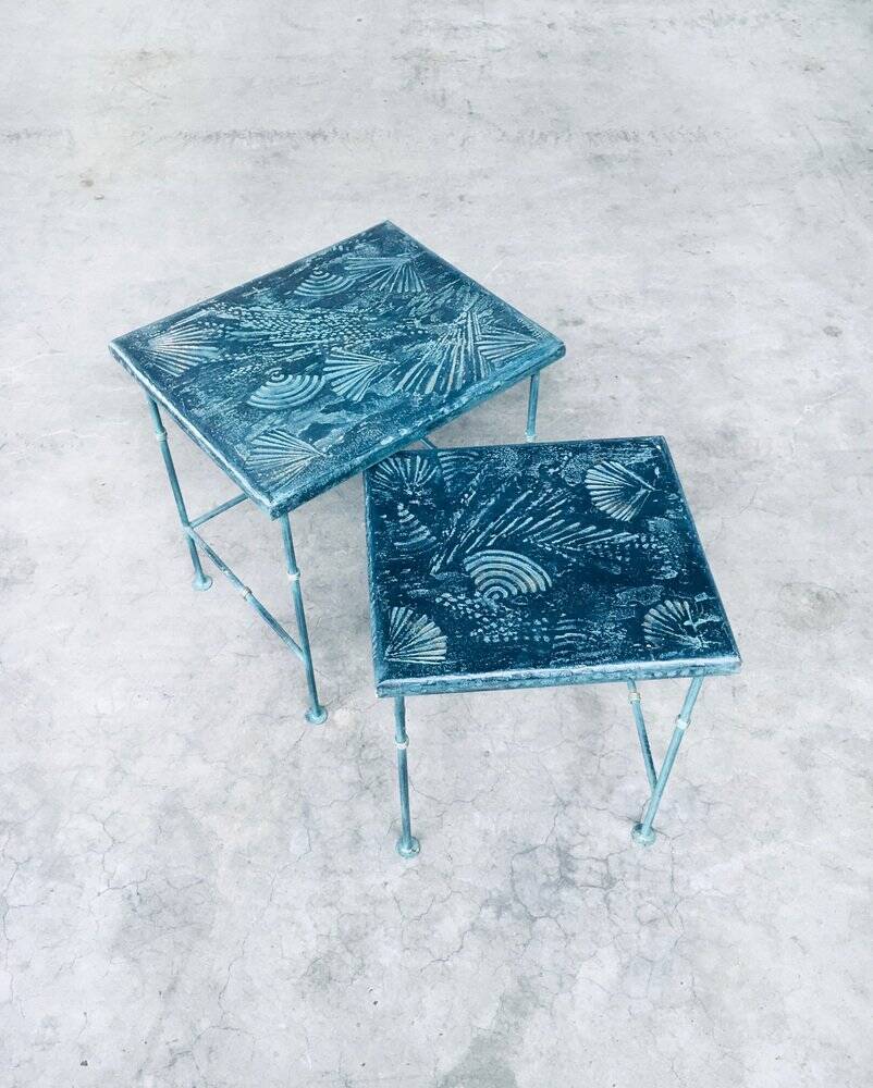 Postmodern Handmade Nesting Table Set by J. Berdou, France, 1980s, Set of 2