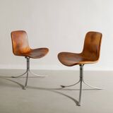 Set of Six Vintage Poul Kjaerholm PK-9 Dining Chairs Brown Leather, 1960s