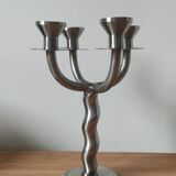 Vintage brutalist chandelier with 4 lights in brushed metal.